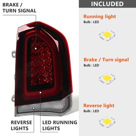 FIONE Full LED Tail Lights Compatible with Chrysler 300C/300 2015-2023Sedan 4Dr Factory Style Black Trim Tail Light Rear Brake Lamp Replacement Right Passenger Side RH