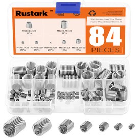 Rustark 84 Pcs 304 Stainless Steel Metric M3 M4 M5 M6 M8 M10 M12 Wire Thread Inserts Steel Sheath Helicoil Type Screw Repair Sleeve Assortment Kit | Rustark