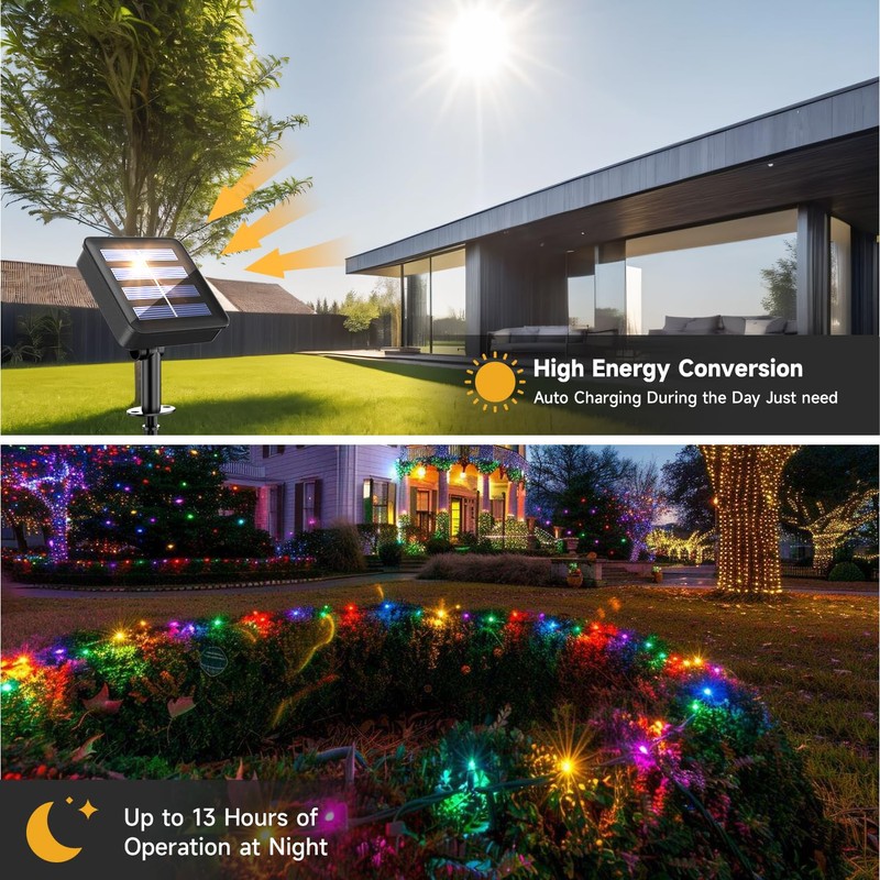 66FT Solar String Lights Outdoor Waterproof, 200LED Solar Christmas Lights