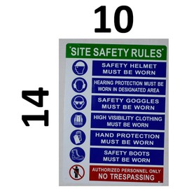 PPE Sign - Site Safety Rules Sign (White,Aluminium 10x14)