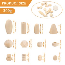 Wooden Beads Set Natural, Natural Wooden Beads, Various Natural Wooden Beads, Unfinished Loose Wooden Beads, Geometric Wooden Beads with Hole, for DYV Crafts and Jewellery Making (200 g)