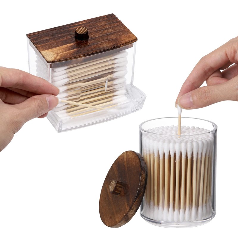 Tbestmax Qtips Holder Bathroom Container, 10 OZ Cotton Ball/Swabs Dispenser,