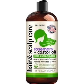Organic Rosemary Oil For Hair Growth with Castor, Argan, Coconut, Almond, Jojoba, Avocado, Grapeseed, Vitamin E, Lavender & Peppermint for Hair & Scalp Treatment, All Hair Types, Men & Women 16oz