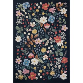 Loloi Rifle Paper Co. Perennial Collection Strawberry Fields PRN-02 Black/Navy 6'-7" x 9'-4" Indoor/Outdoor Area Rug