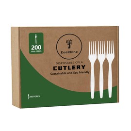 EcoRhine Disposable CPLA Cutlery Set - 200 PCS CPLA Forks Utensil Set - Disposable Cutlery Set for Outdoor, Party, Camping & More