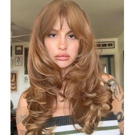vedar Strawberry Blonde Wigs with Bangs, Natural Straight Synthetic Hair Wig for Women, Natural Looking Daily Wigs 20 inch VEDAR-163-5