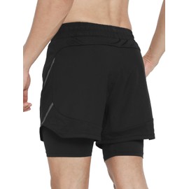 ARSUXEO Men's 2 in 1 Active Running Shorts with 2 Zipper Pockets B191 Black M