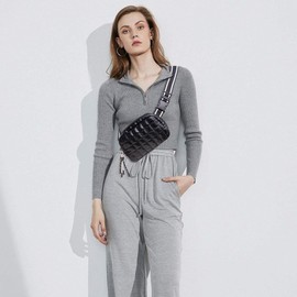 Viva Terry Puffer Bag Quilted Belt Bag Small Puffy Fanny Pack for Woman Running Traveling Hiking Workout Sports with Adjustable Strap-Black