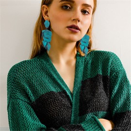 MALOYANVE Acrylic Rose Petal Dangle Studs Earrings for Women Long Exaggerated Flower Gold Plated Dangling Drop Statement Floral Tassel Earrings (Green)