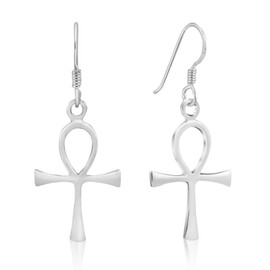 Egyptian Ankh Symbol of Life Cross .925 Sterling Silver Dangle Earrings | Sterling Silver Earrings | Dangle Earrings For Women