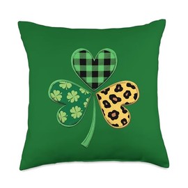 Buffalo Plaid Leopard Shamrock St Patrick's Day Outfit Women Throw Pillow