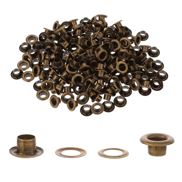 Aster 200 Pcs Eyelets and Grommets, 3/16 Inch Metal Grommets Eyelets Hole with Washers, Round Eyelet Grommets for Fabric Clothing Tarps Leather DIY Craft Curtains Hats Repair and Decoration(Bronze)