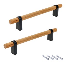 Mcredy Drawer Pulls Black 5.04" Hole Distance Wooden Drawer Pulls Cabinet Handles for Kitchen Wardrobe Dresser Closet, 2 Packs