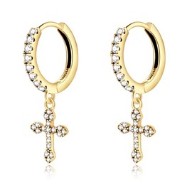 925 Silver Earrings for Women with a Cross in Gothic Style. Hoop Earrings Made of 925 Silver for Women or 18K Gold, Ideal as a Gift for Mother's Day... Earrings Girls. Jewellery Women, Unit size, Gold