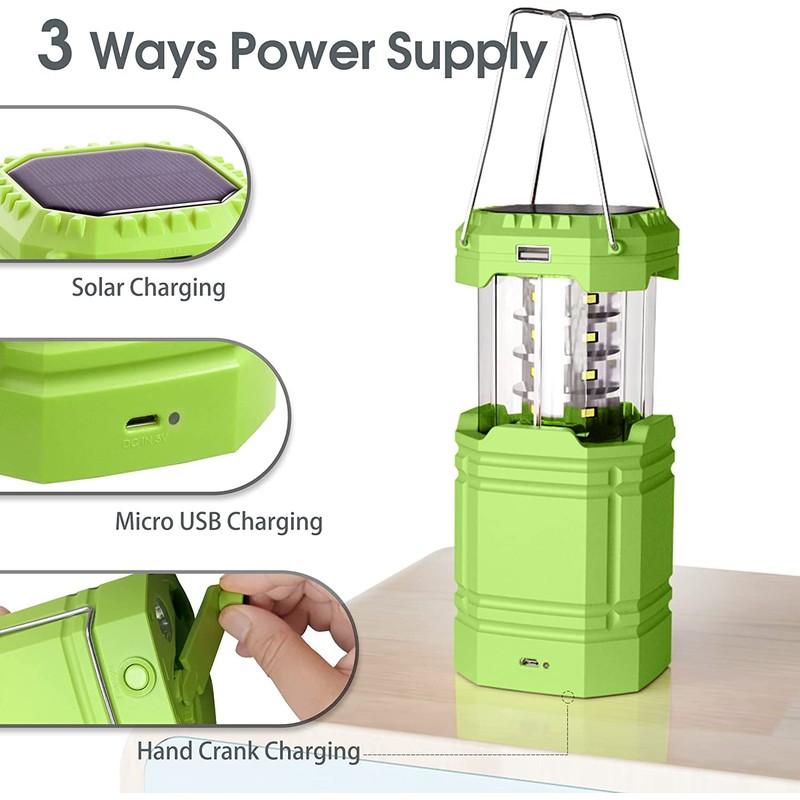 Solar Camping Lantern, Ultra Bright Collapsible Hand Crank LED Flashlight,
