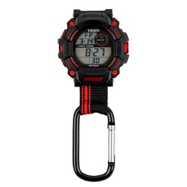 Clefer 191229 Men's Pocket Watch, Carabiner Watch, Waterproof, Digital Stopwatch with Light, Nylon Strap, Black, Black