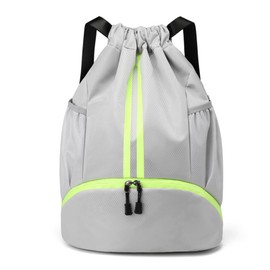 JELUTAR Drawstring Backpack Gym Bag with Shoes Compartment for Soccer, Basketball, Swim, Water-Resistant String Backpack Beach Cinch for Women Men, Grey