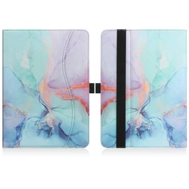 HGWALP Universal Case for 7inch-8inch Tablet,Multi-Viewing Angels PU Leather Stand Folio Case Cover with Handstrap for 7" 8" Touchscreen Tablet, with Adjustable Fixing Silicon Band-Marble Blue