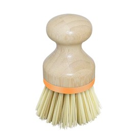 OGGI Natural Bamboo Dish Brush - Round Palm Dish Brush, Non-Scratch, Odorless Nylon Bristles, Durable Scrub Brush for Grease & Grime, Safe Cleaning Brush for Non-Stick Cookware - Orange Accent Color