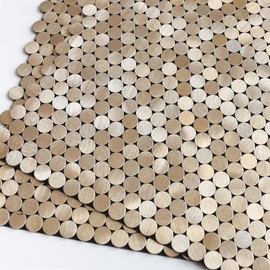 M MOFIT Small Penny Round Peel and Stick Backsplash Tile for Kitchen Wall,Metal Mosaic Tiles Stickers for Bathroom Behind Stove Fireplace (5sheets,Champagne Gold)