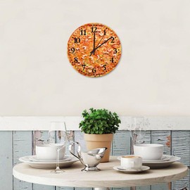 Cheese and Pepperoni Pizza Wood Wall Clocks 10 Inch Silent Non-Ticking Large Numbers Battery Operated Pizza Pie Food Lovers Wall Clock Retro Home Decor for Cabin Bedroom Nursery