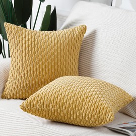 Madizz Pack of 2 Boho Corduroy Cushion Covers 16x16 inch, 40x40 cm, Yellow Soft Decorative Throw Pillow Covers for Bedroom Sofa Pillow Shell