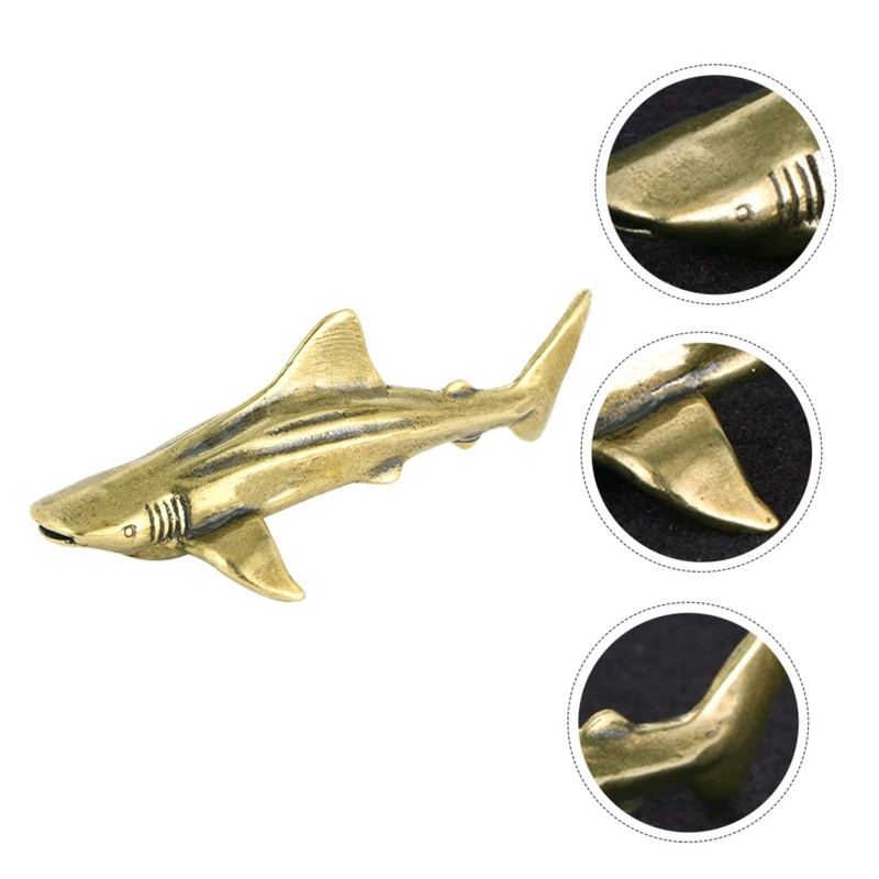 FUNOMOCYA Brass Shark Ornament Desktop Decoration Craft Aquarium Home Decor