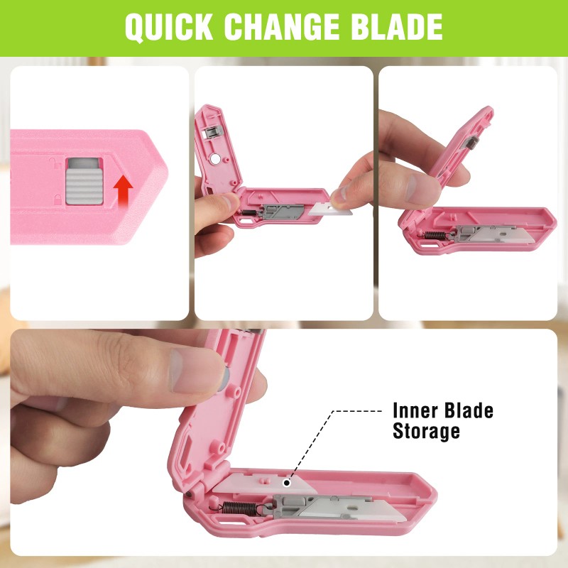 WORKPRO Safe Ceramic Box Cutter Small 2PC-PINK w/Extra Blades Quick