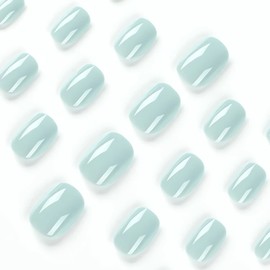 HJKDSFD 24Pcs Square Press on Nails Short Fake Nails Mint Green False Nails Acrylic Artificial Glossy Design Nails Full Cover Glue on Nails Stick on Nails for Women Girls Manicure Art Decorations