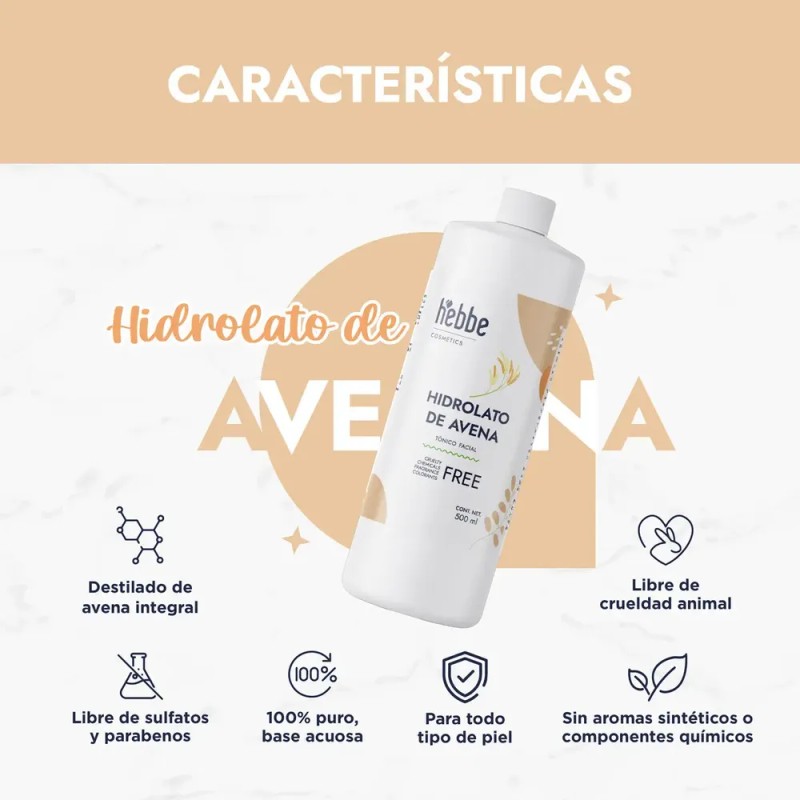 Hebbe Hidrolato Avena 500ml Tónico Calmante Piel y Cabello