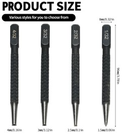Nail Punch Set, 4 Pcs Centre Punch Nail Portable Punch Tool Positioning Center Punch High Hardness Punching Tool for Drilling and Marking 1/32" 2/32'' 3/32" 4/32''