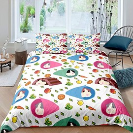 Guinea Pig Bedding Set Cartoon Guinea Pig Printed Duvet Cover Set for Kids Boys Girls Cute Animal Comforter Cover Leaves Vegetable Quilt Cover Bedroom Collection 3Pcs Double Size