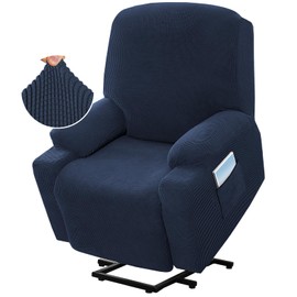 KPPKOU High Stretch Recliner Slipcover with Side Pocket Electric Power Lift Recliner Chair Cover,Soft Jacquard Fabric Fitted Standard Large Power Lift Recliner (Navy)