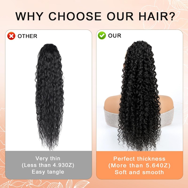 28inch Drawstring Ponytail Extension,Black Hair Extensions For Women,Long Curly Ponytail