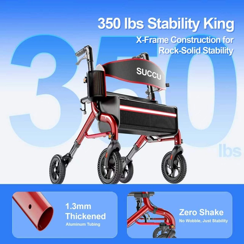 SUCCU Walkers for Seniors with Seat, 8" All-Terrain Rollator Walker,