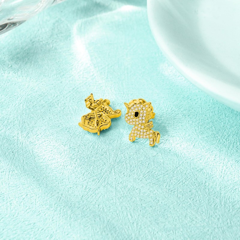 Tokidoki Unicorno Stud Earrings, 14K Plated with CZ Crystal Accents