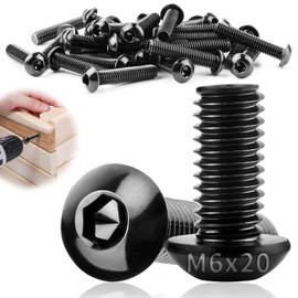 TXXATX Pack of 30 Rounded Head Screws M6 x 20 mm Black Flat Head Screws M6 304 Stainless Steel with Hexagon Socket Full Thread Furniture Screws for DIY Projects Furniture Repair Assembly Maintenance