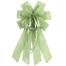 Anshome Large Sage Green Burlap Bow for Wreath, Easter Farmhouse Burlap Wreath Bow for Front Door Decor Spring Green Tree Topper Ornament Decorative Bow with String for Wedding Holiday Party Decor