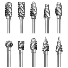 Tungsten Carbide Rotary Burr Set for Dremel, 10PCS Carbide Double Cut Carving Burr Bits with 1/8” Shank Rotary Tool Accessories for Woodworking, Engraving, Drilling, Steel Metal Working