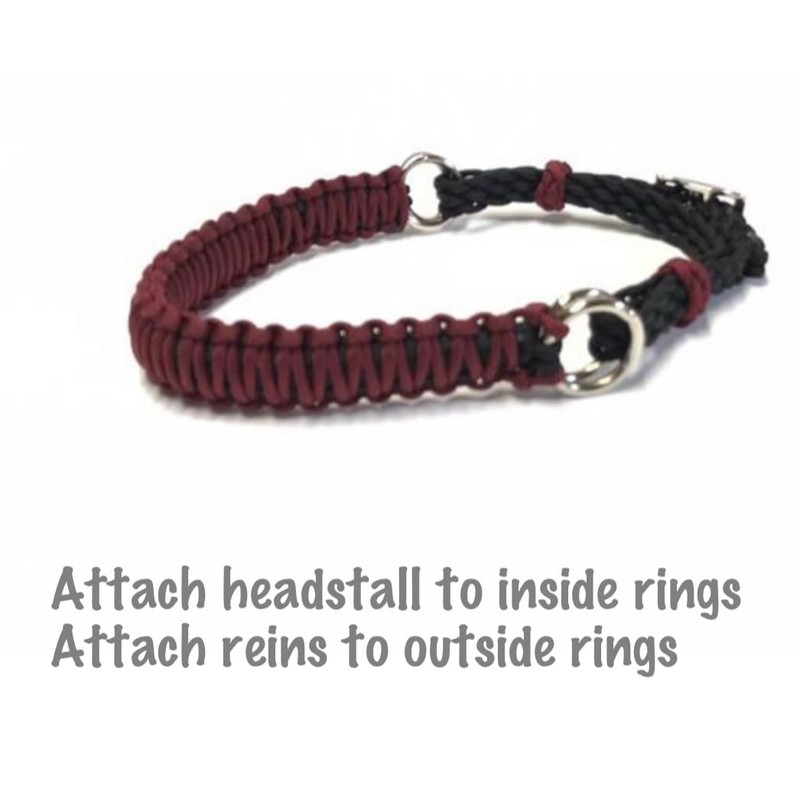 burgundy side pull hackamore bitless bridle attachment black horse tack