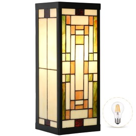 HomeBeauty WL0005 Tiffany Style Rectangular Outdoor Wall Lights Stained Glass Corridor Wall Lamp Vintage Outdoor Balcony Aisle Hallway Wall Sconce Lighting,6" Wx 5.5" D x16 H, Bulb Included (Bricks)