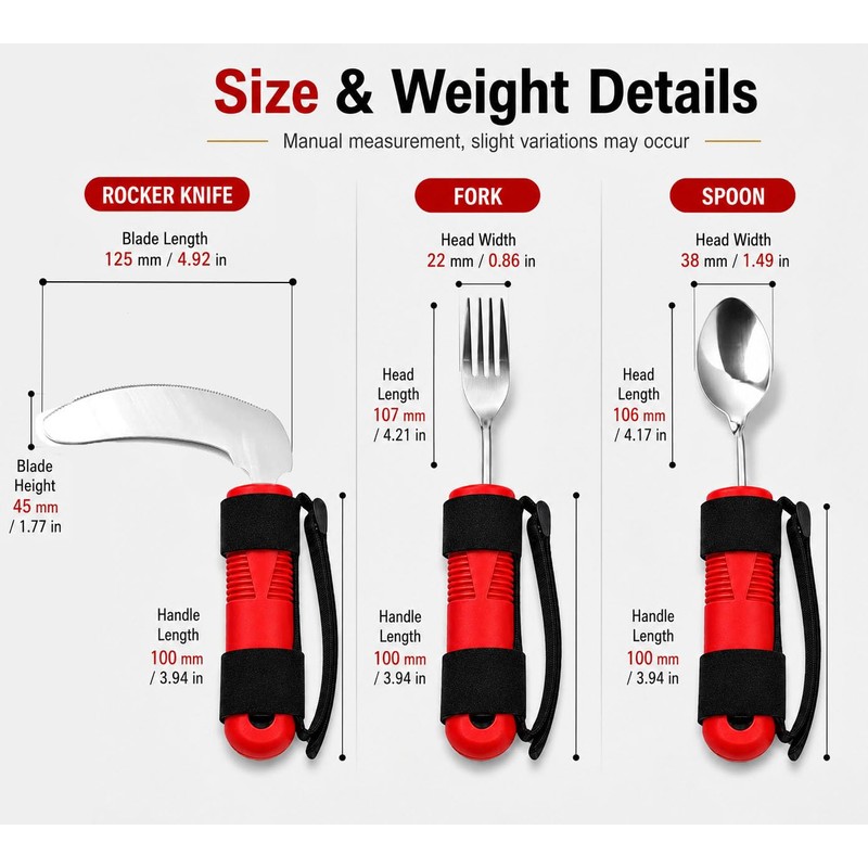 Bendable Adaptive Utensils 3-Piece Set, Parkinsons Fork Spoon Rocker Knife,