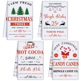 Peryiter 4 Pcs Christmas Kitchen Towels 16x24 Inch Milu Deer Hot Cocoa Candy Canes Christmas Tree Dish Towels Farmhouse Winter Holiday Kitchen Dishcloth for Home Cleaning Drying Cooking Baking