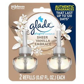 Glade PlugIns Refills Air Freshener, Scented and Essential Oils for Home and Bathroom, Sheer Vanilla Embrace, 1.34 Oz, 2 Count(Pack of 1)