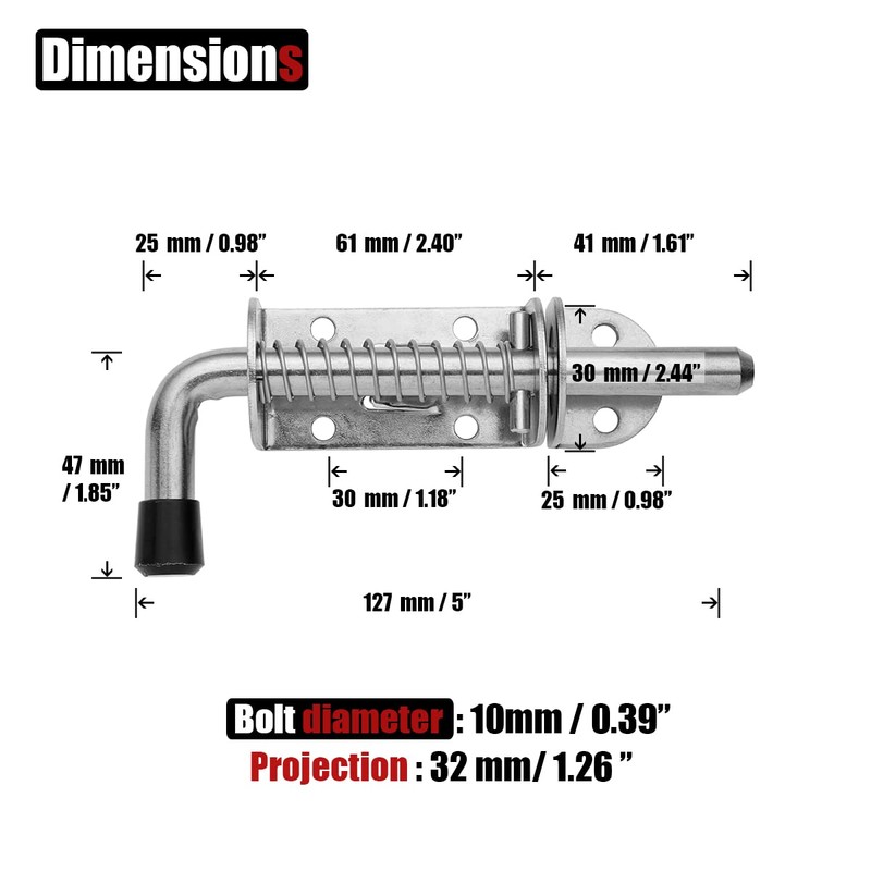 JQK Spring Loaded Latch Pin, 304 Stainless Steel Barrel Bolt