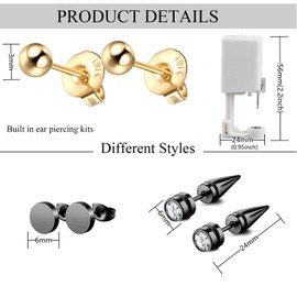 Orglace Ear Piercing Kit,Self Ear Piercing Gun Tools at Home,Stainless Steel Piercing Earrings Jewelry Stud Earrings for Men Women (204#-Gold)