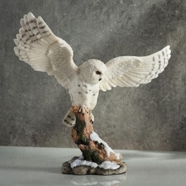 Veronese Design 7 1/8 Inch Snowy Owl Spreading Wings Perching On Branch Resin Animal Sculpture Hand Painted Figurine