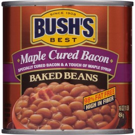 BUSH'S BEST Canned Maple Cured Bacon Baked Beans (Pack of 12) Source of Protein and Fiber, Low Fat, Gluten Free, 16 oz