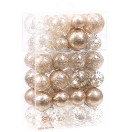 Sea Team Christmas Baubles Set Clear Plastic Shatterproof Multi-Size Decorative Christmas Baubles with Stuffed Delicate Decorations (25 Pieces, Champagne)