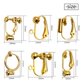 Clip-on Earring Findings,12 Pairs 6 Styles Earring Converters Components for Non Pierced Ears for Jewelry Making, Golden & Silver